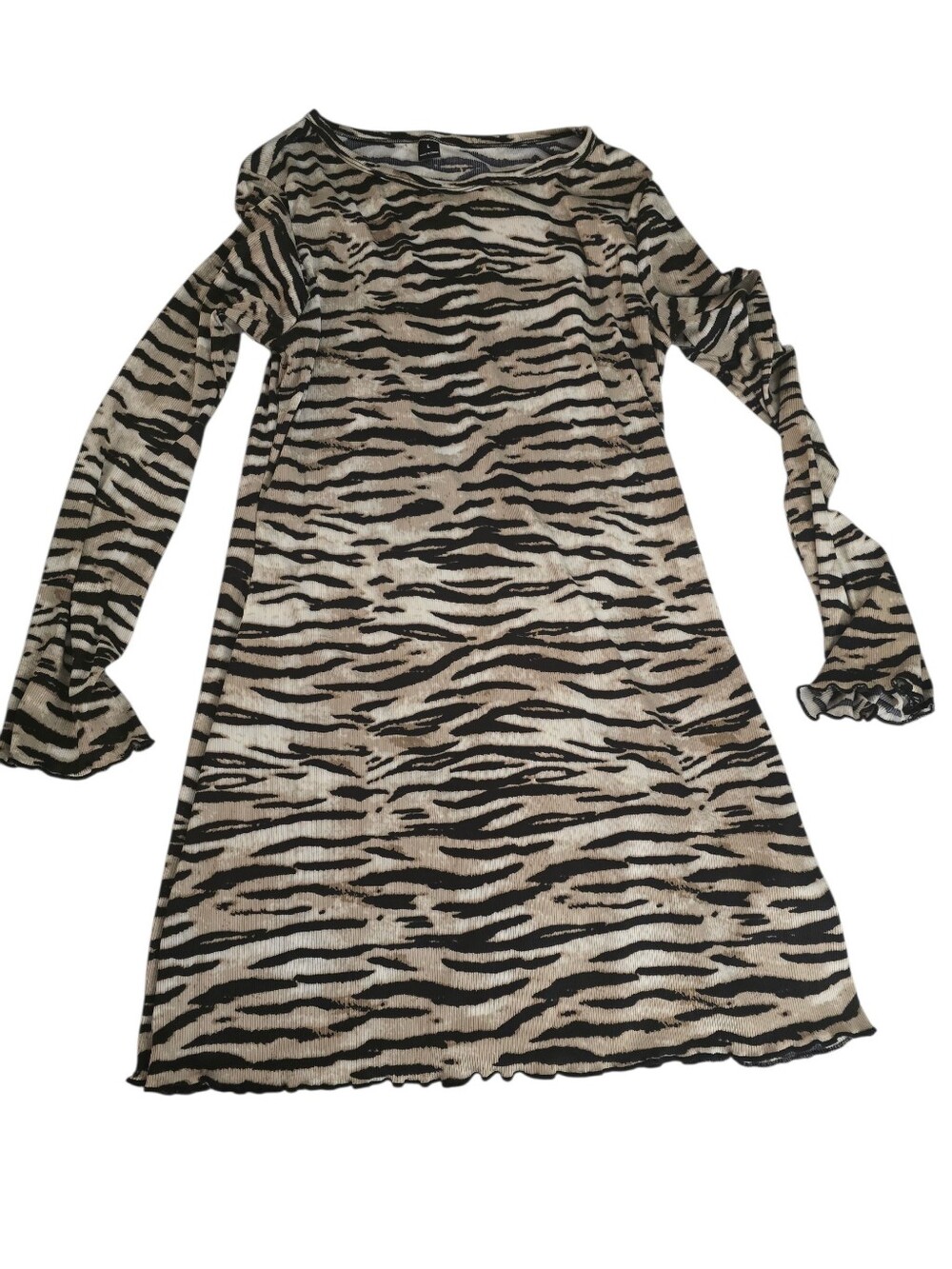 Zebra Print Long Sleeve Dress - Black & Cream Large